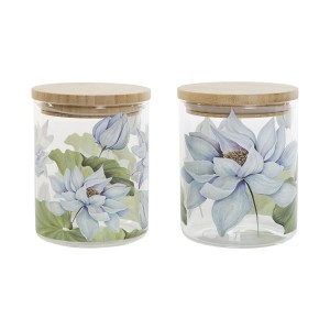 Gefäß DKD Home Decor Blau Weiß grün natürlich Silikon Bambus Borosi...
