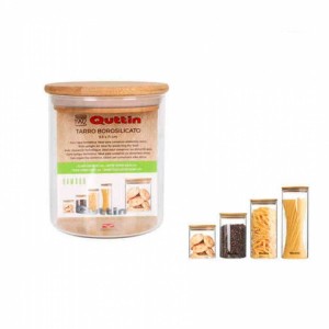 Gefäß Quttin Borosilikatglas Bambus Silikon 500 ml 9,5 x 9,5 x 11,5...