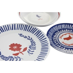 Geschirr-Set DKD Home Decor Blau Weiß Rot Porzellan Mediterraner 18...