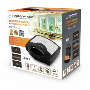 Sandwichmaker Esperanza EKT005 Schwarz Grau 700 W |  Sandwich-Toast...