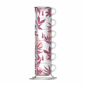 Satz von 6 Kaffeetassen Bialetti 29596 Weiß Rosa Porzellan 90 ml (6...