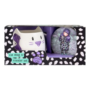 Tasse mit Untertasse Gorjuss Smitten kitten Weiß Schwarz aus Kerami...