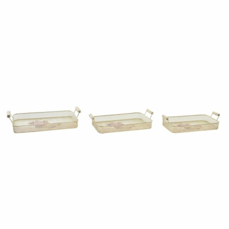 Set of trays DKD Home Decor Pink Metal Aluminium 8 cm 40 x 21 x 8 c...