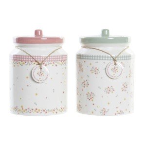 Tin DKD Home Decor Green Pink Gingham 15,5 x 15,5 x 21 cm (2 Units)...