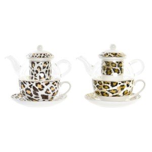 Teapot DKD Home Decor Leopard Crystal Porcelain Brown Transparent W...