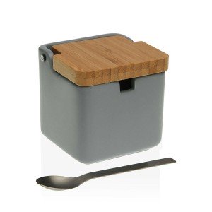 Zuckerdose Versa Grau aus Keramik Stahl Bambus Dolomite (8,5 x 8,7 ...