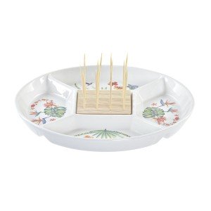 Snack tray DKD Home Decor Multicolour Natural Bamboo Stoneware Trop...