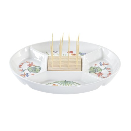 Snack tray DKD Home Decor Multicolour Natural Bamboo Stoneware Trop...