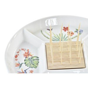 Snack tray DKD Home Decor Multicolour Natural Bamboo Stoneware Trop...