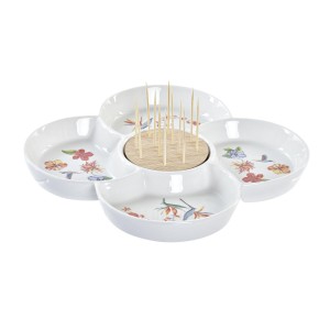 Snack tray DKD Home Decor Multicolour Natural Bamboo Stoneware Trop...