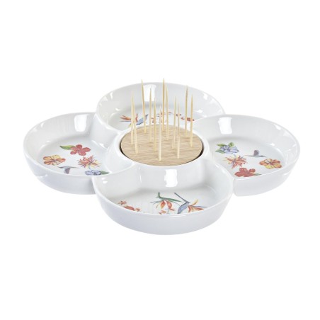 Snack tray DKD Home Decor Multicolour Natural Bamboo Stoneware Trop...