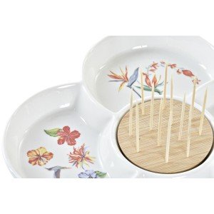 Snack tray DKD Home Decor Multicolour Natural Bamboo Stoneware Trop...