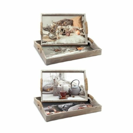 Set of trays DKD Home Decor Multicolour 40 x 30 x 6 cm MDF Wood (2 ...