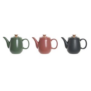 Teapot DKD Home Decor Green Pink Natural Dark grey Rubber wood Ston...