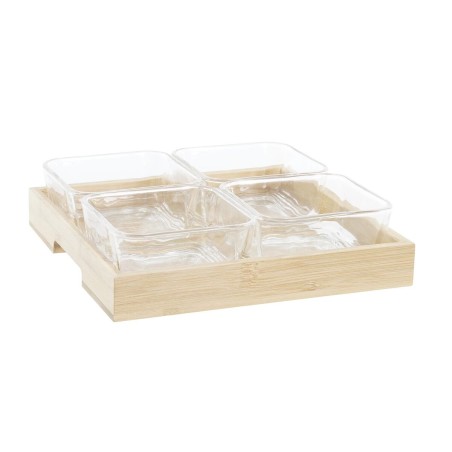 Snack tray DKD Home Decor Natural Bamboo Aluminium Crystal 280 ml 2...
