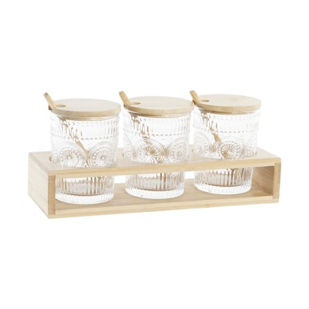 Sugar Bowl DKD Home Decor Transparent Natural Bamboo Aluminium Crys...