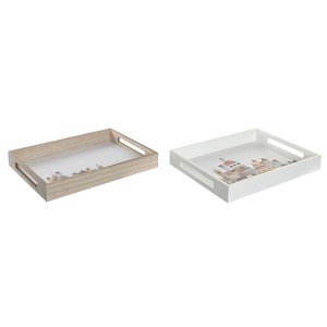 Snack tray DKD Home Decor Multicolour MDF Wood Cottage Houses (2 Un...