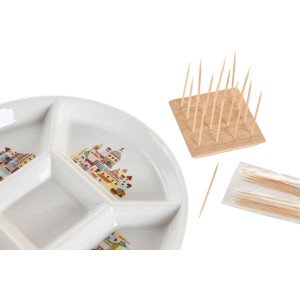 Appetizer Set DKD Home Decor 23,5 x 23,5 x 7 cm Natural Red Multico...