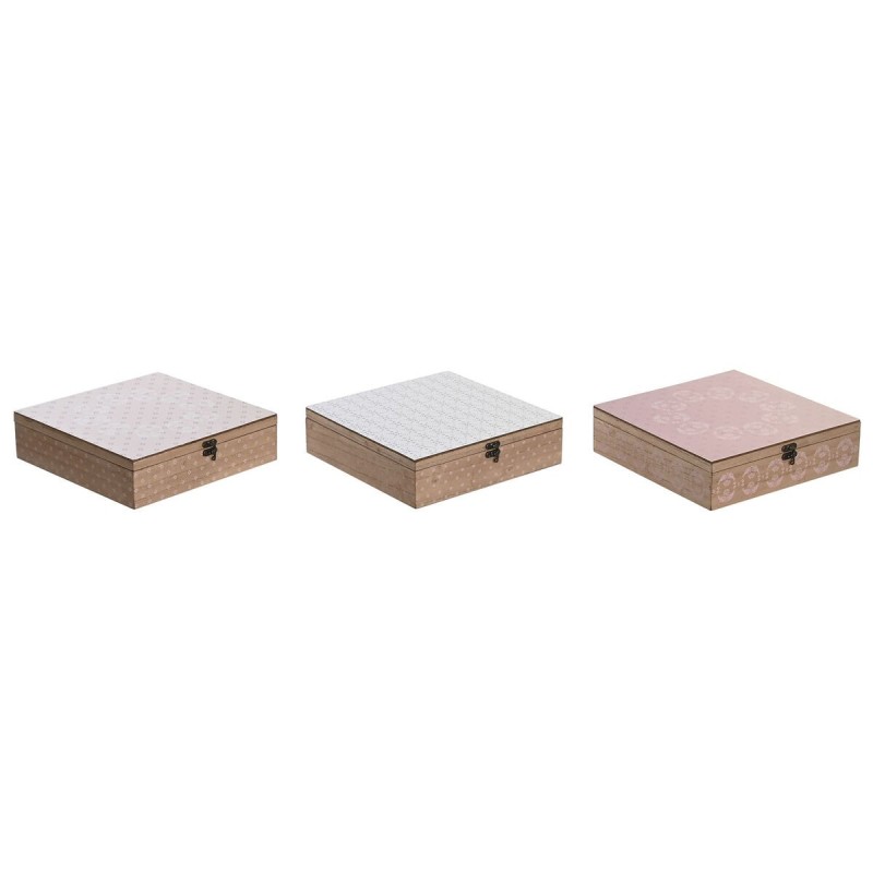 Teebox DKD Home Decor Kristall Rosa Metall Weiß 24 x 24 x 7 cm 3 St... Teebox DKD Home Decor Kristall Rosa Metall Weiß 24 x 24 x 7 cm 3 St...