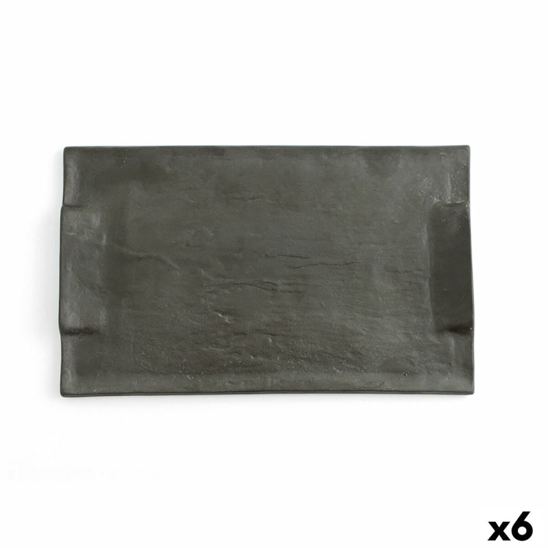 Tablett für Snacks Quid Mineral Gres Schwarz aus Keramik 30 x 18 cm... Tablett für Snacks Quid Mineral Gres Schwarz aus Keramik 30 x 18 cm...