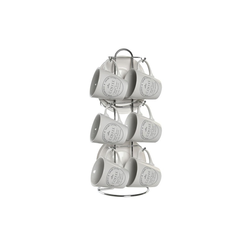 Lot de tasses avec soucoupes DKD Home Decor Blanc Métal Grès 90 ml ...