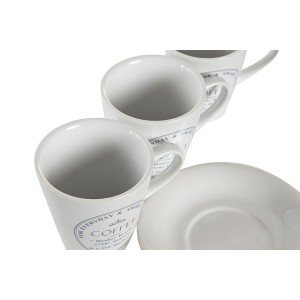 Set of Mugs with Saucers DKD Home Decor White Metal Stoneware 180 m...