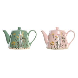 Teapot DKD Home Decor Pink Green Stoneware (2 Units) |  Glasses, cu...