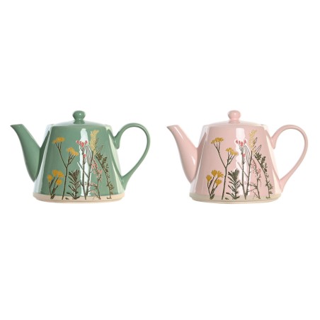 Teapot DKD Home Decor Pink Green Stoneware (2 Units) |  Glasses, cu...