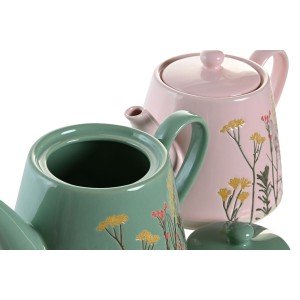 Teapot DKD Home Decor Pink Green Stoneware (2 Units) |  Glasses, cu...