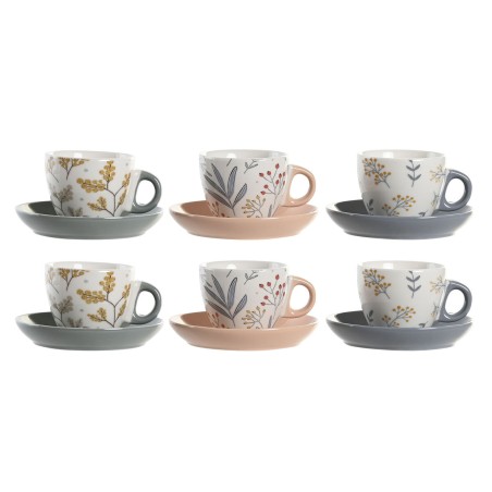 Set of Mugs with Saucers DKD Home Decor Blue Grey Multicolour Light...