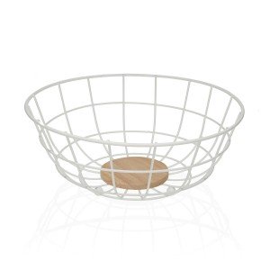 Obstschale Versa Weiß 28 x 12 x 28 cm Holz Kautschukholz Stahl Eise...