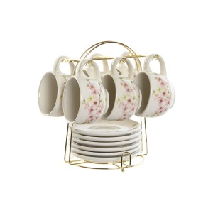 Ensemble de tasses à café Home ESPRIT Jaune Blanc Rose Lila Métal D...