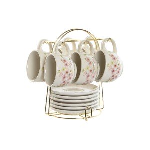 Piece Coffee Cup Set Home ESPRIT Yellow White Pink Lilac Metal Dolomite 180 ml
