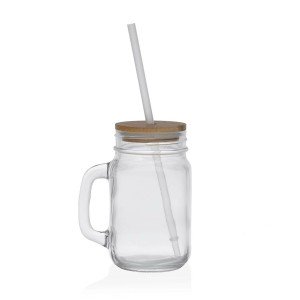 Krug mit Deckel und Strohhalm Versa korb Glas Bambus Kristall Polyp...