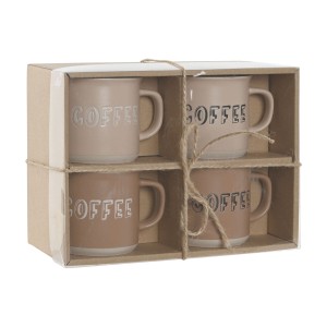 Ensemble de 4 mugs Home ESPRIT Marron Grès 285 ml 9 x 7 x 8 cm |  T...