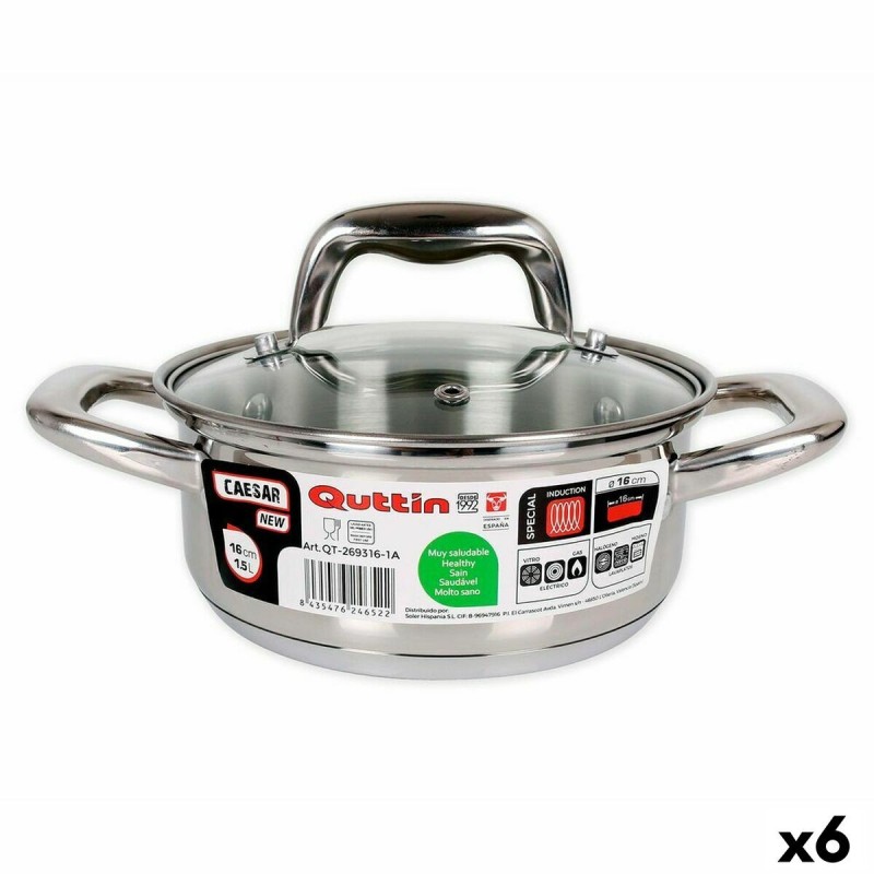Casserole Quttin 139494 With lid Steel Ø 16 x 7 cm (6 Units) (16 cm...