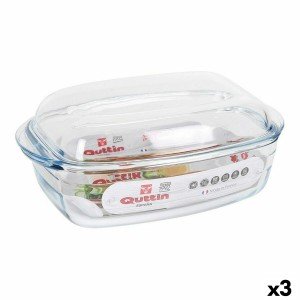 Casserole with lid Quttin 63096 Glass 32,8 x 19,7 x 13 cm (3L + 1,5...