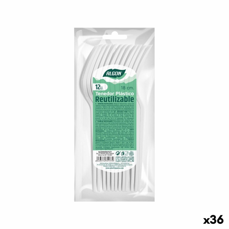 Ensemble de Fourchettes Algon Réutilisable Blanc 36 Unités 18 cm | ...