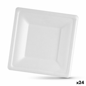 Plate set Algon Disposable White Sugar Cane Squared 20 cm (24 Units...