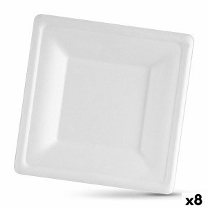 Plate set Algon Disposable White Sugar Cane Squared 26 cm (8 Units)...