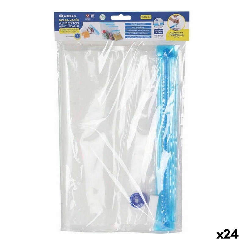 Reusable Food Bag Quttin Vacuum tube 4 Pieces 26 x 34 cm (24 Units)...