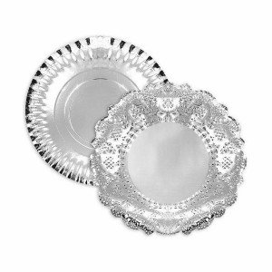 Tablett für Snacks Algon Silberfarben kreisförmig 35 x 35 x 2 cm (4...