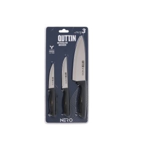Ensemble de Couteaux Quttin Nero Noir Argenté 3 Pièces (12 Unités) ...