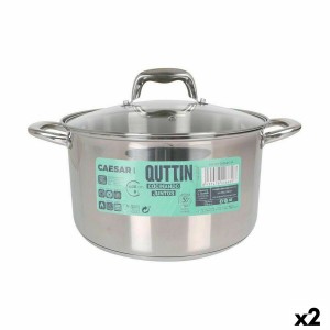 Pot with Glass Lid Quttin Caesar Steel ø 26 x 15,5 cm (2 Units) |  ...