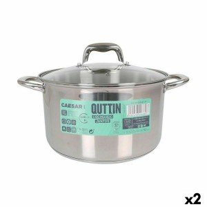 Pot with Glass Lid Quttin Caesar Steel ø 26 x 15,5 cm (2 Units) |  ...