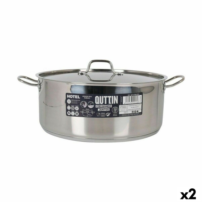 Casserole with lid Quttin Hotel Steel ø 34 x 13 cm (2 Units) |  Pan...