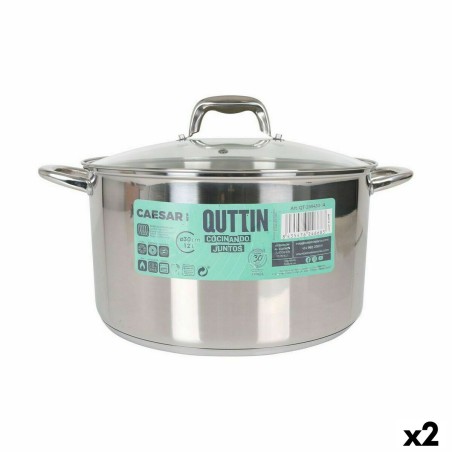 Pot with Glass Lid Quttin Caesar Steel ø 30 x 17,5 cm (2 Units) |  ...