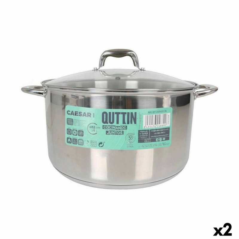 Topf mit Glasabdeckung Quttin Caesar Stahl ø 32 x 18,5 cm (2 Stück)...
