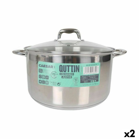 Topf mit Glasabdeckung Quttin Caesar Stahl ø 32 x 18,5 cm (2 Stück)...