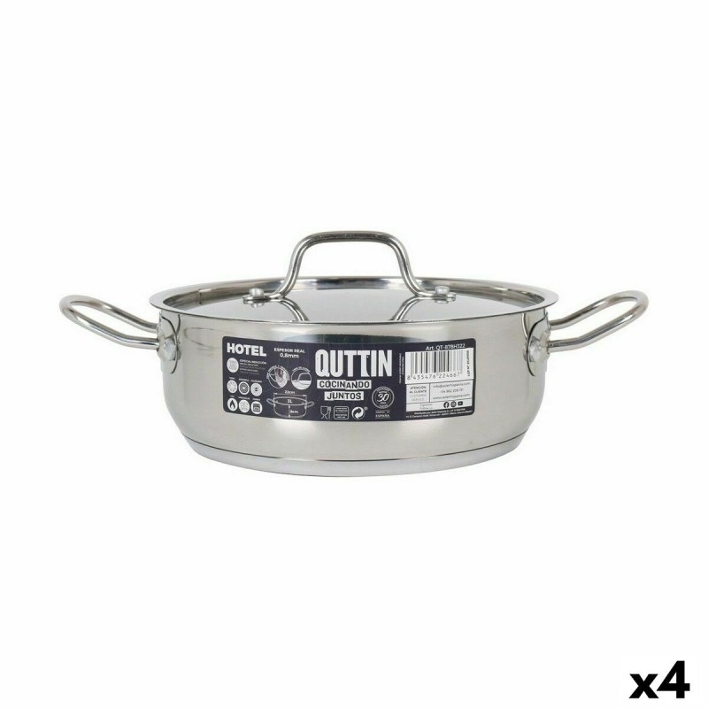 Casserole with lid Quttin Hotel Steel ø 22 x 8 cm (4 Units) |  Pans...